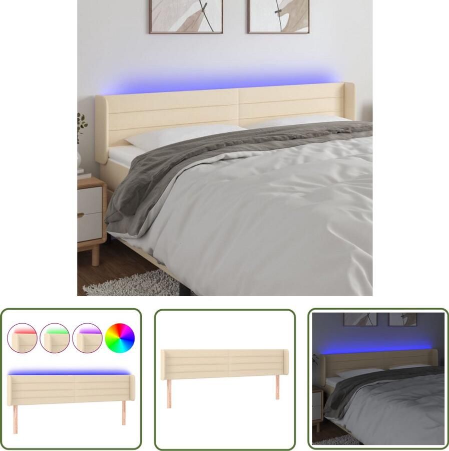 VidaXL Hoofdbord LED 203x16x78 88 cm Stof Crème Hoofdboard Led Headboard Crème Hoofdboard Bedstede Slaapkamersdecoratie Comfortabel Hoofdbord