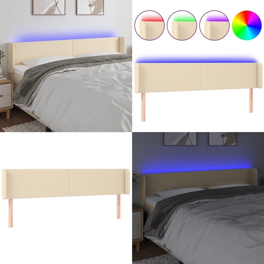 VidaXL Hoofdbord LED 203x16x78 88 cm stof crèmekleurig Hoofdbord Hoofdborden Hoofdeinde Houten Hoofdbord
