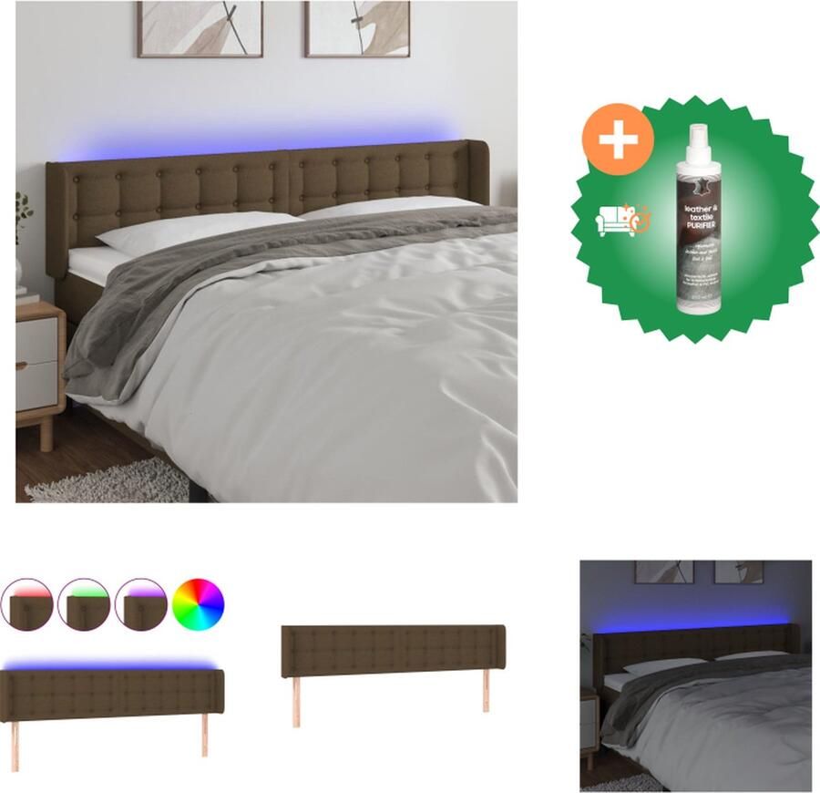 VidaXL Hoofdbord LED 203x16x78 88 cm stof donkerbruin Bedonderdeel Inclusief Reiniger