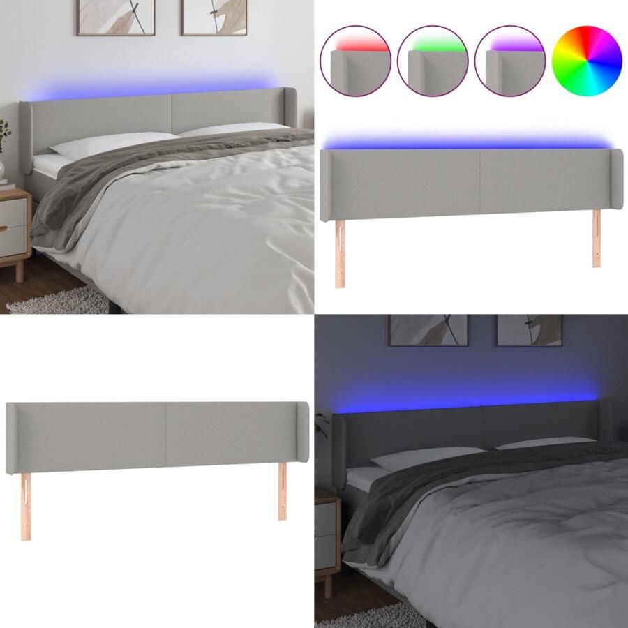 VidaXL Hoofdbord LED 203x16x78 88 cm stof lichtgrijs Hoofdbord Hoofdborden Hoofdeinde Houten Hoofdbord