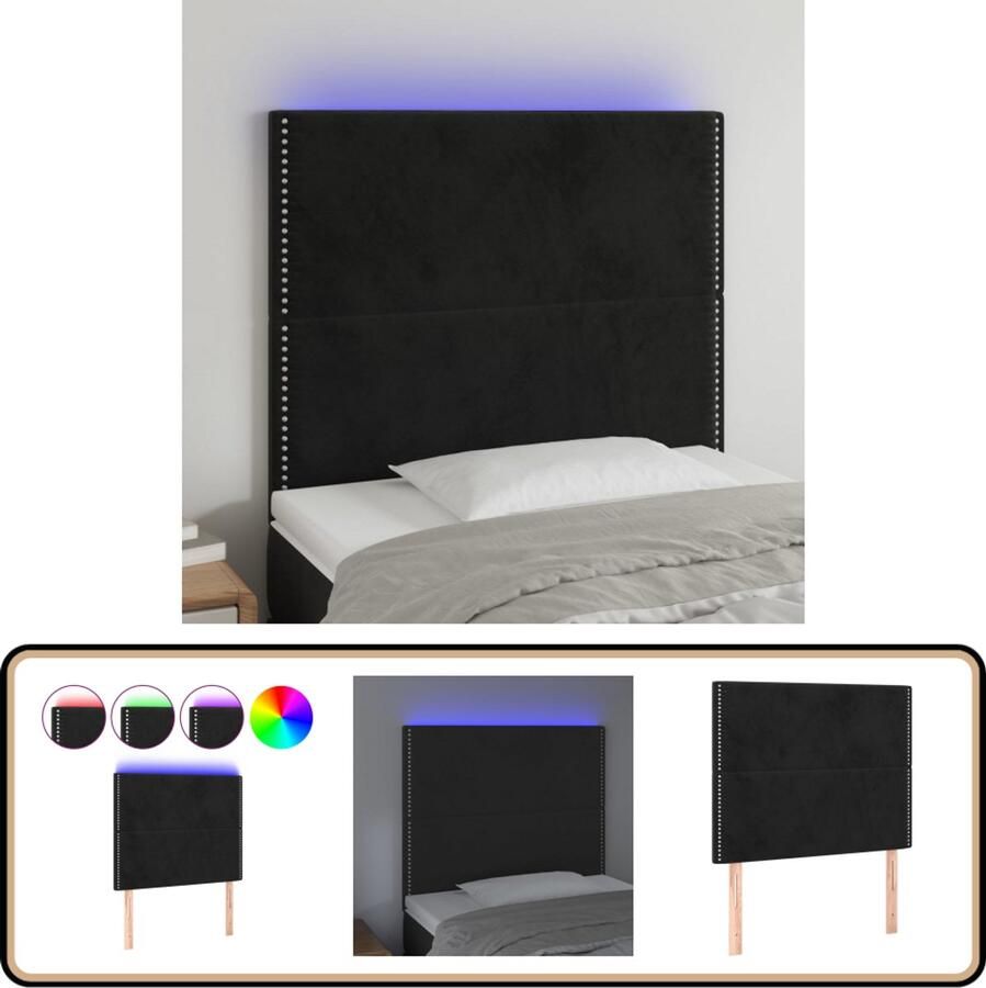 VidaXL Hoofdbord LED 90x5x118 cm Zwart Fluweel Hoofdboard Led Hoofdbord Velvet Hoofdbord Zwarte Hoofdbord Beddecoratie Hoofdkussen Leeshoek