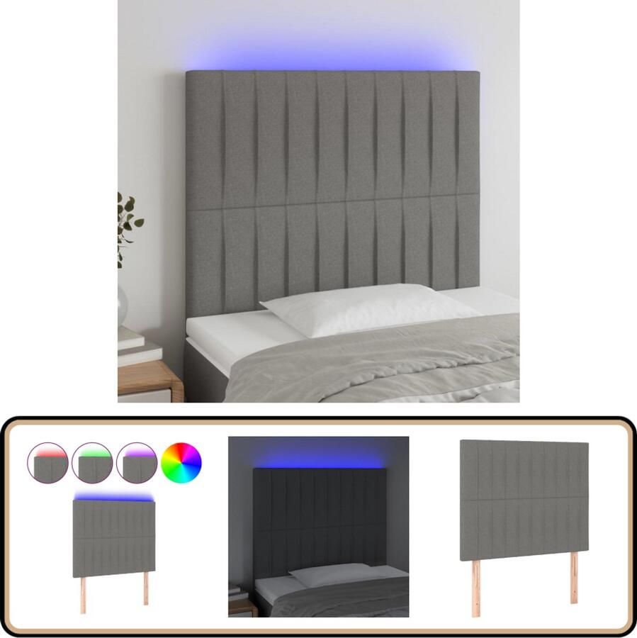 VidaXL Hoofdbord LED 80x5x118 128 cm Donkergrijs Hoofdboard Led Headboard Hoofdkussen Bedstede Slaapkamersdecoratie
