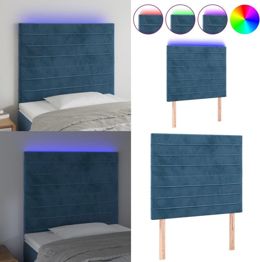 VidaXL Hoofdbord LED 80x5x118 128 cm fluweel donkerblauw Hoofdbord Hoofdborden Hoofdeinde Houten Hoofdbord