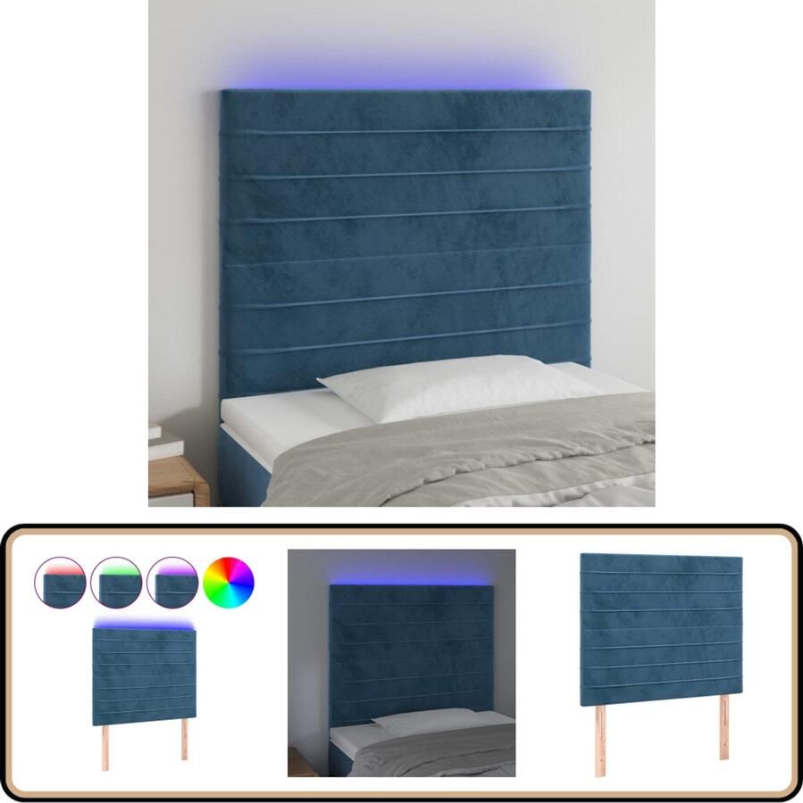 VidaXL Hoofdbord LED 80x5x118 128 cm Fluweel Donkerblauw Hoofddekbed Led Hoofdbord Velvet Hoofdbord Blauw Hoofdbord Slaap Accessoires Bedroom Decor