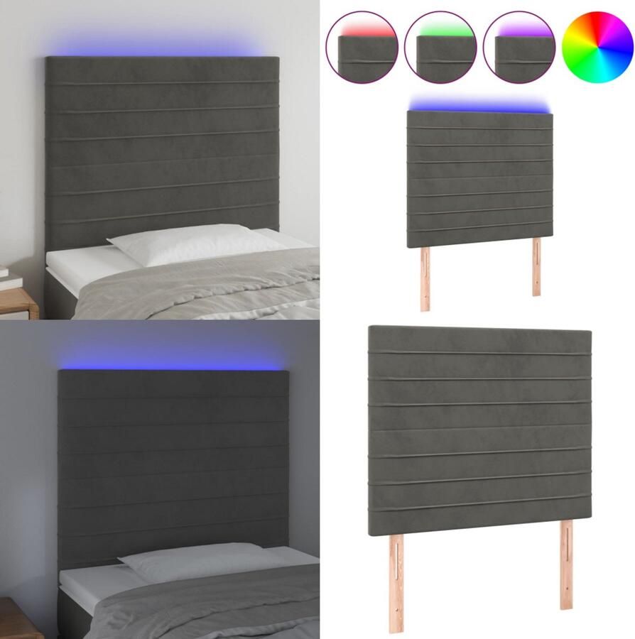 VidaXL Hoofdbord LED 80x5x118 128 cm fluweel donkergrijs Hoofdbord Hoofdborden Hoofdeinde Houten Hoofdbord