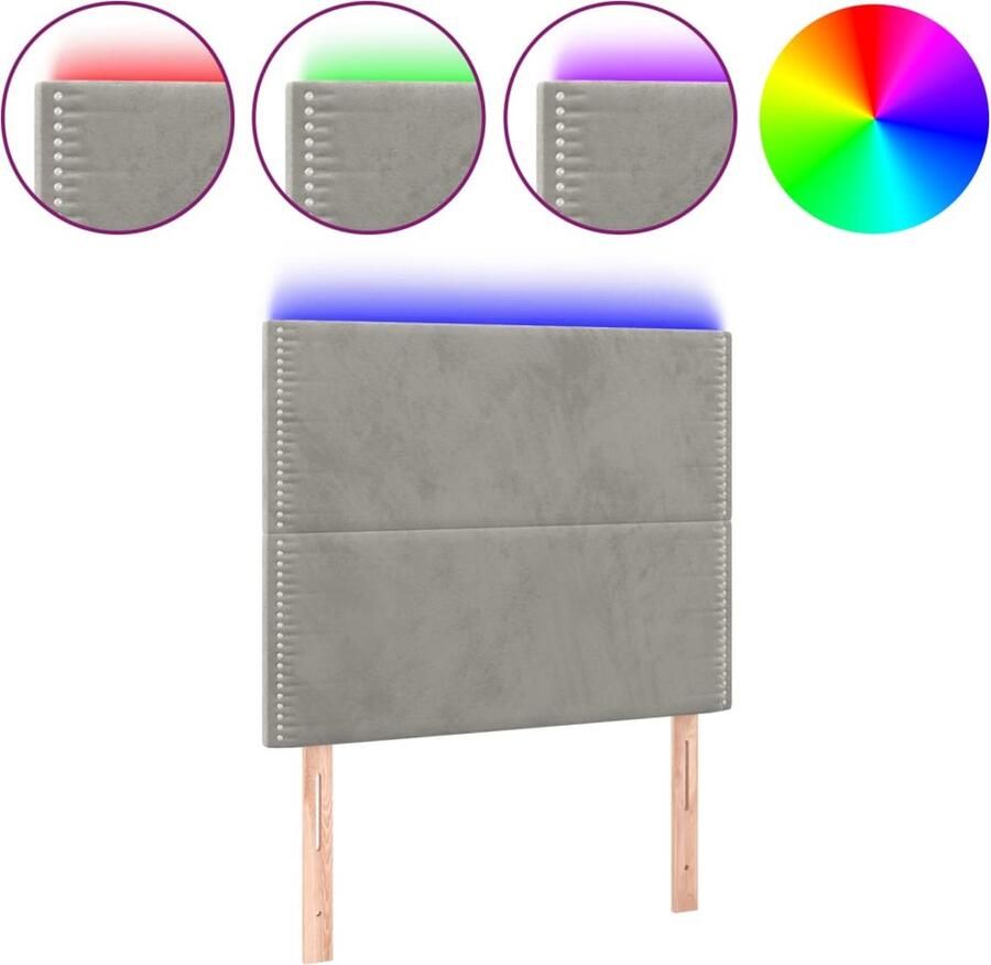 VidaXL Hoofdbord LED 80x5x118 128 cm fluweel lichtgrijs - Foto 2