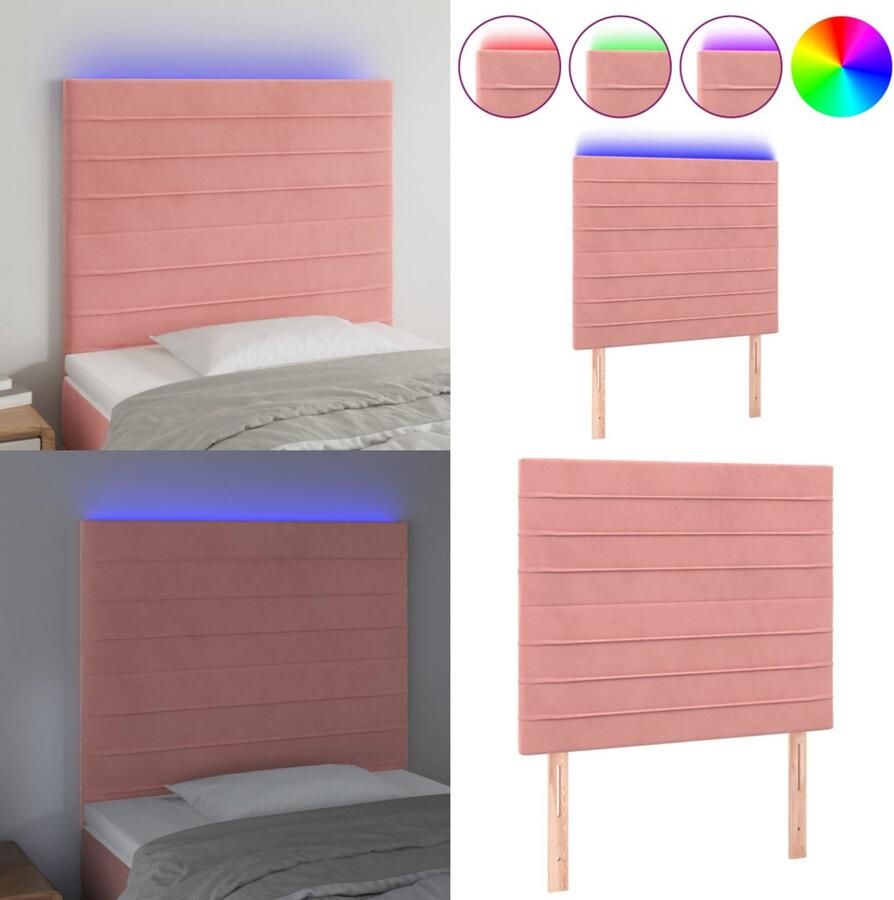 VidaXL Hoofdbord LED 80x5x118 128 cm fluweel roze