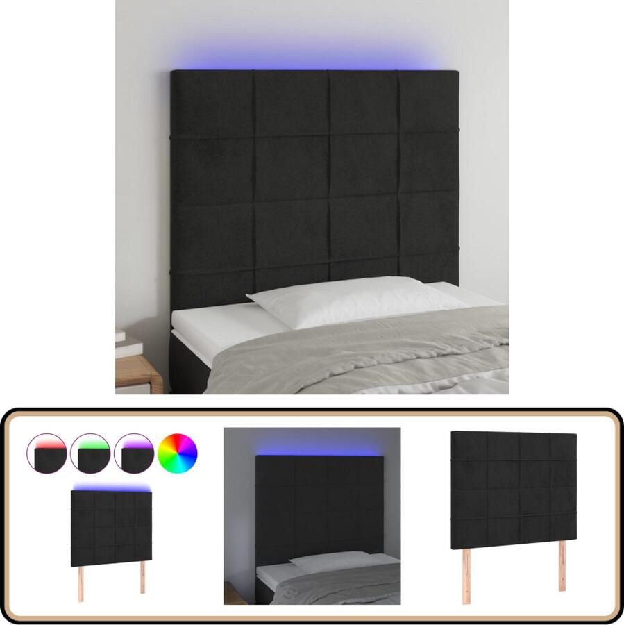 VidaXL Hoofdbord LED 80x5x118 128 cm Fluweel Zwart Hoofdboard Led Lamp Hoofdbord Met Licht Velvet Hoofdbord Zwarte Hoofdbord Slaapcomfort Leeshoek