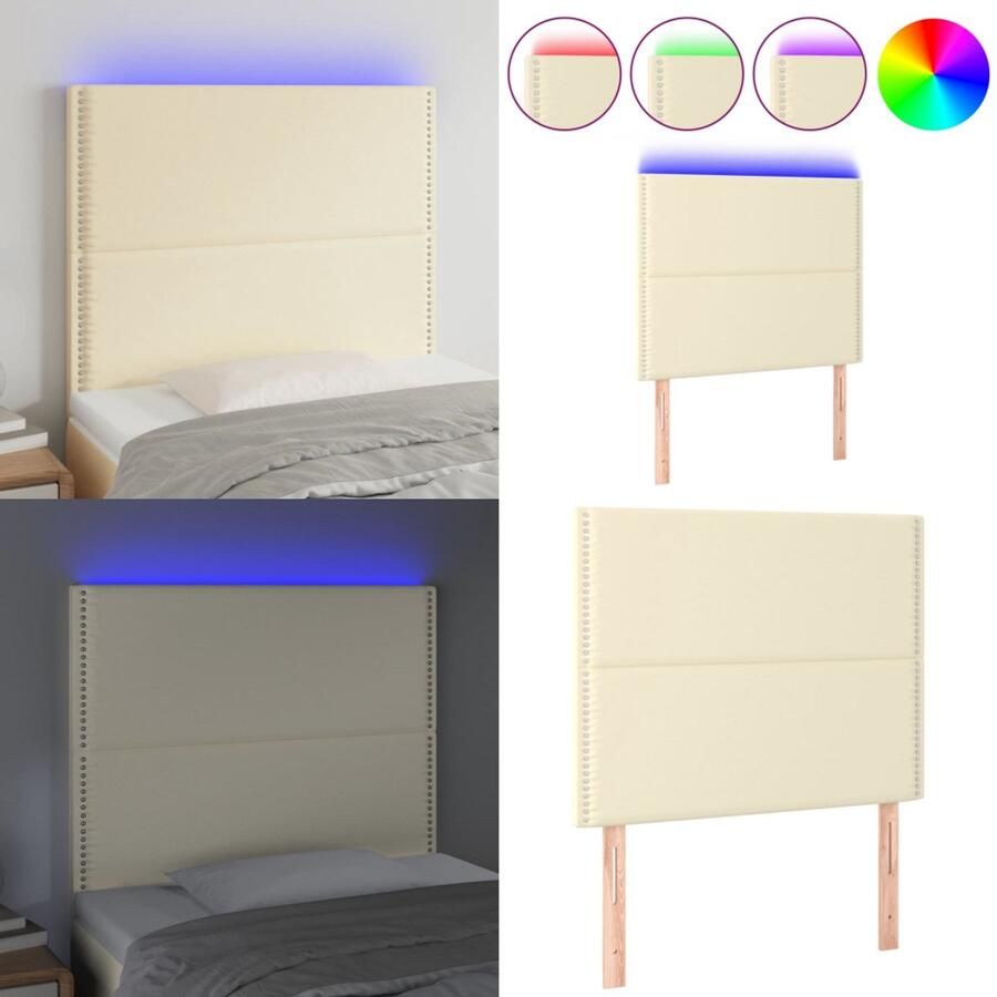 VidaXL Hoofdbord LED 80x5x118 128 cm kunstleer crèmekleurig Hoofdbord Hoofdborden Hoofdeinde Houten Hoofdbord