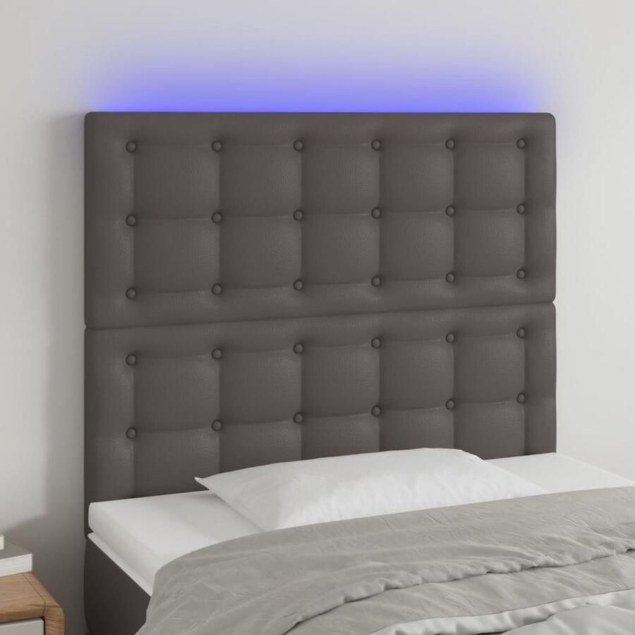 VidaXL Hoofdbord LED 80x5x118 128 cm Kunstleer Grijs Hoofdboard Led Headboard Kunstleder Hoofdbord Grijze Hoofdbord Adjustable Headboard Leeshoek Tv Hoek - Foto 2