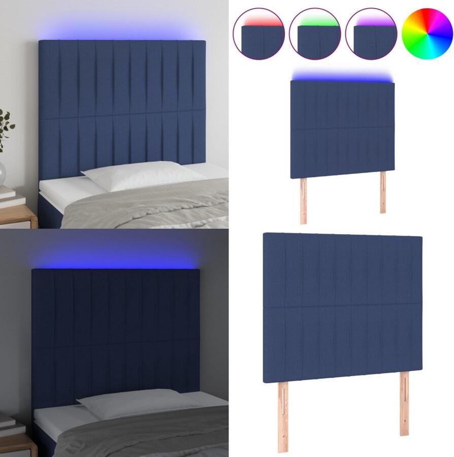 VidaXL Hoofdbord LED 80x5x118 128 cm stof blauw Hoofdbord Hoofdborden Hoofdeinde Houten Hoofdbord