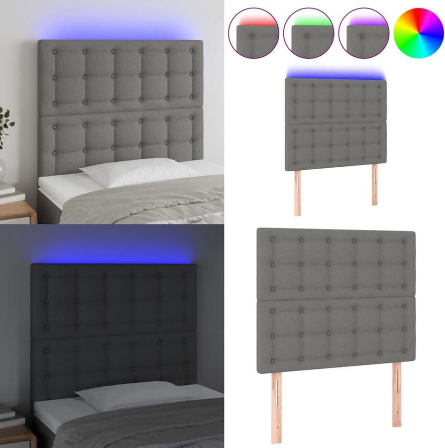 VidaXL Hoofdbord LED 90x5x118 128 cm stof donkergrijs Hoofdbord Hoofdborden Hoofdeinde Houten Hoofdbord