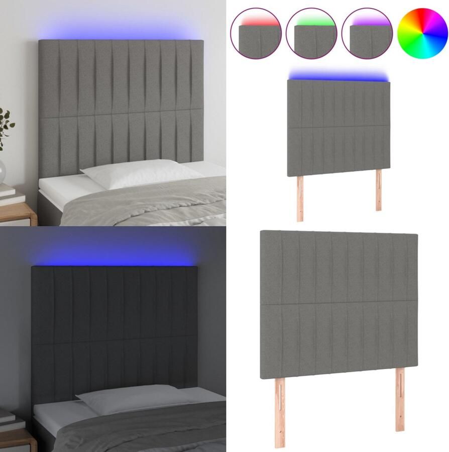 VidaXL Hoofdbord LED 80x5x118 128 cm stof donkergrijs Hoofdbord Hoofdborden Hoofdeinde Houten Hoofdbord