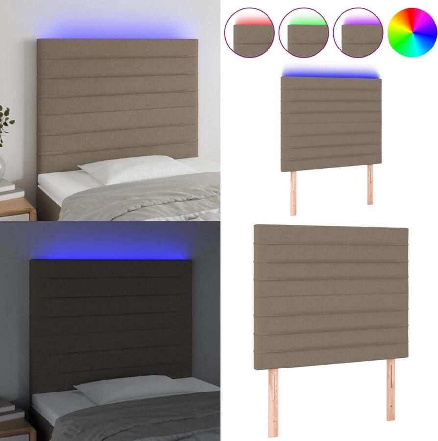 VidaXL Hoofdbord LED 80x5x118 128 cm stof taupe Hoofdbord Hoofdborden Hoofdeinde Houten Hoofdbord