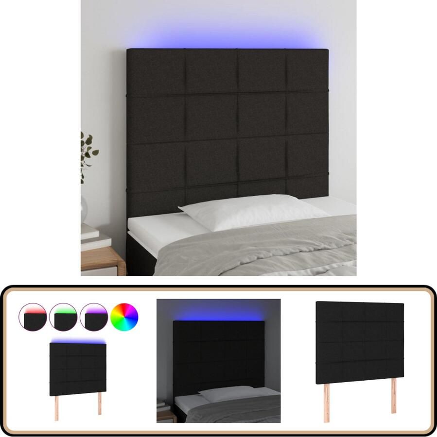 VidaXL Hoofdbord LED 80x5x118 128 cm Zwart Hoofdboard Led Verlichting Hoofdkussen Slaapkamersdecoratie Bed Accessoires Zware Stoffen