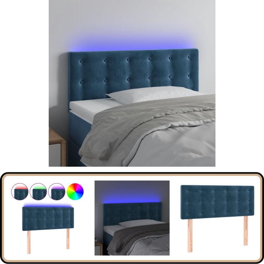 VidaXL Hoofdbord LED 80x5x78 88 cm Fluweel Donkerblauw Hoofdboard Led Headboard Velvet Headboard Blauw Hoofdbord Bedhead Slaapkamersdecoratie Nachtkastje