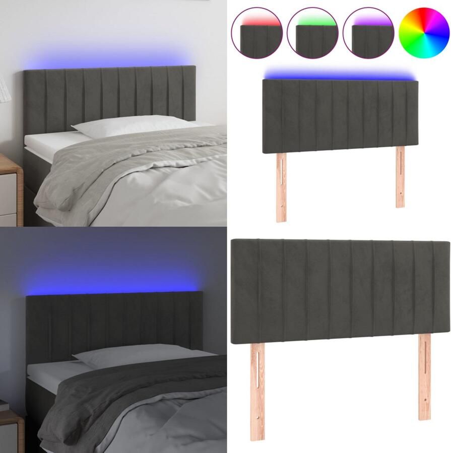 VidaXL Hoofdbord LED 80x5x78 88 cm fluweel donkergrijs