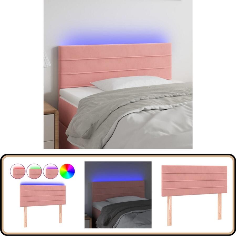 The Living Store Hoofdeind Roze Stof 80x5x78 88 cm USB-aansluiting Verstelbaar LED-strip 55 cm Montagehandleiding Hoofd Bord Hoofdkussen Led Lamp Beddengoed Slaapkamers