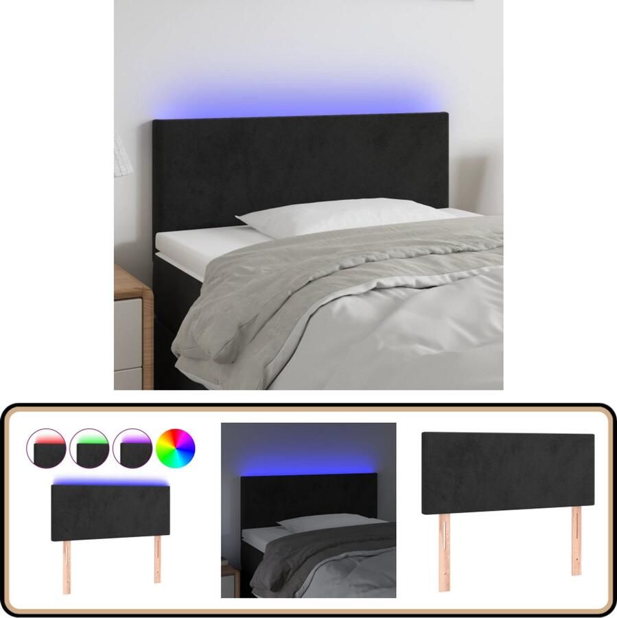 VidaXL Hoofdbord LED 80x5x78 88 cm Fluweel Zwart Hoofddekbed Hoofdbord Led Verlichting Velvet Zwarte Kamerdecoratie Slaap Accessoires Ergonomisch Hoofdbord