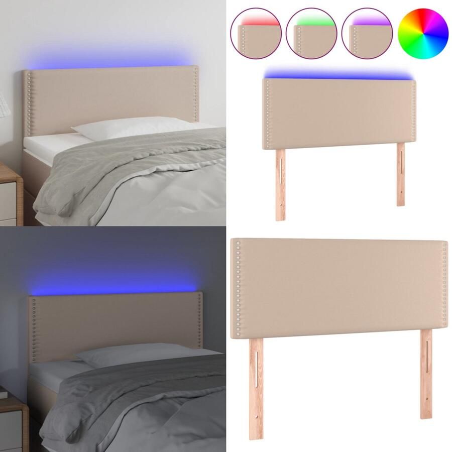 VidaXL Hoofdbord LED 80x5x78 88 cm kunstleer cappuccinokleurig Hoofdbord Hoofdborden Hoofdeinde Houten Hoofdbord