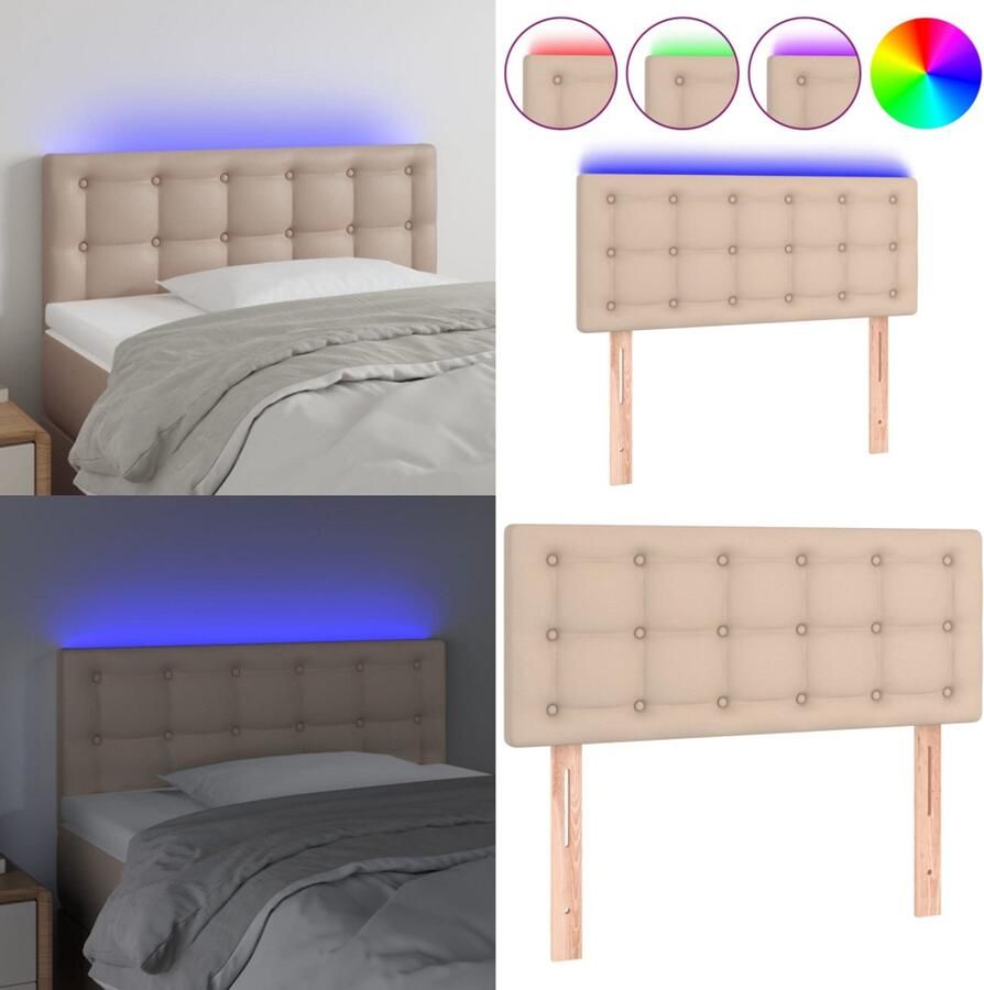 VidaXL Hoofdbord LED 100x5x78 88 cm kunstleer cappuccinokleurig Hoofdbord Hoofdborden Hoofdeinde Houten Hoofdbord