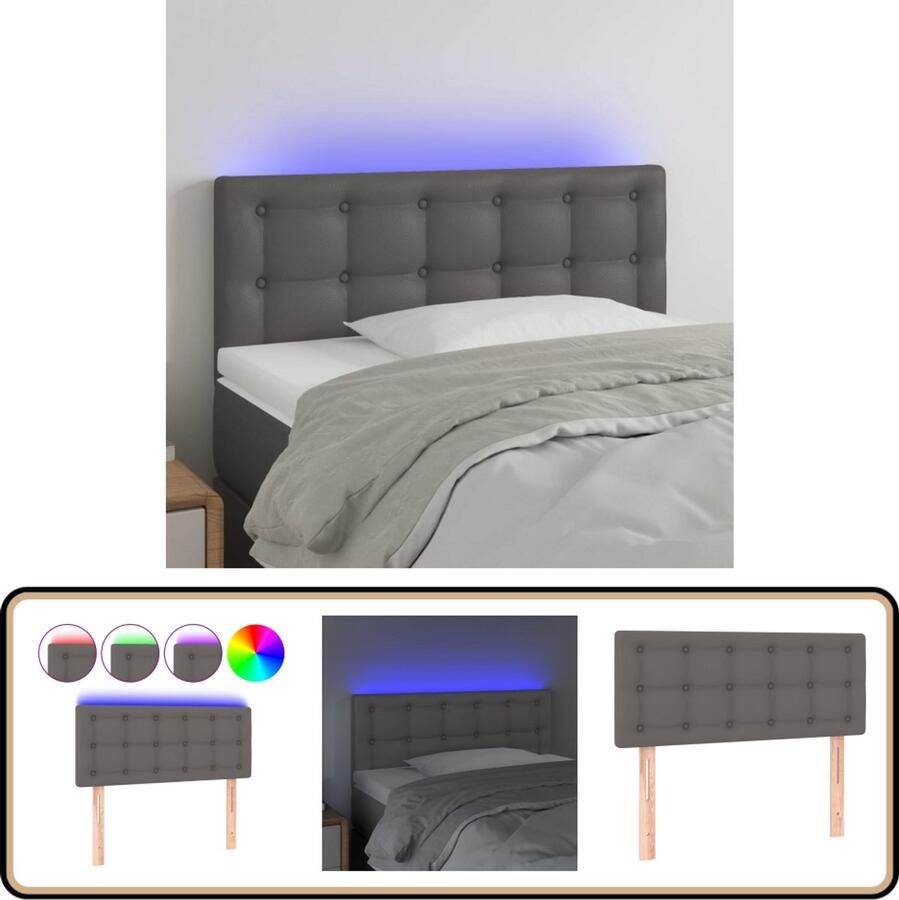 VidaXL Hoofdbord LED 80x5x78 88 cm Kunstleer Grijs Hoofdboard Led Headboard Kunstleder Hoofdbord Grijze Hoofdbord Adjustable Headboard