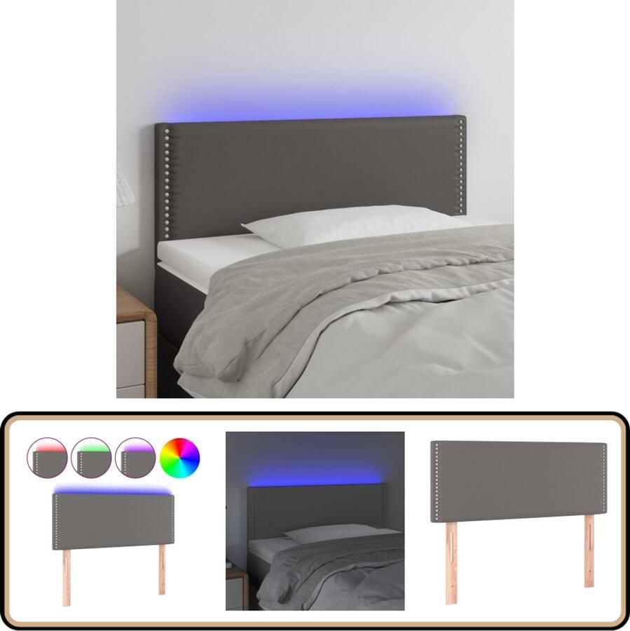 VidaXL Hoofdbord LED 80x5x78 88 cm Kunstleer Grijs Hoofdboard Led Hoofdbord Hoofdeinde Sierhekwerk Bedroom Decor Slaapkamervloer