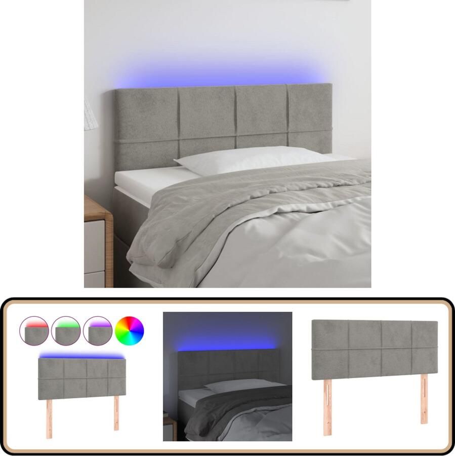 VidaXL Hoofdbord LED 80x5x78 88 cm Lichtgrijs Hoofd Bord Led Verlichting Hoofdeinde Fluweel Grijs Slaap Kamer