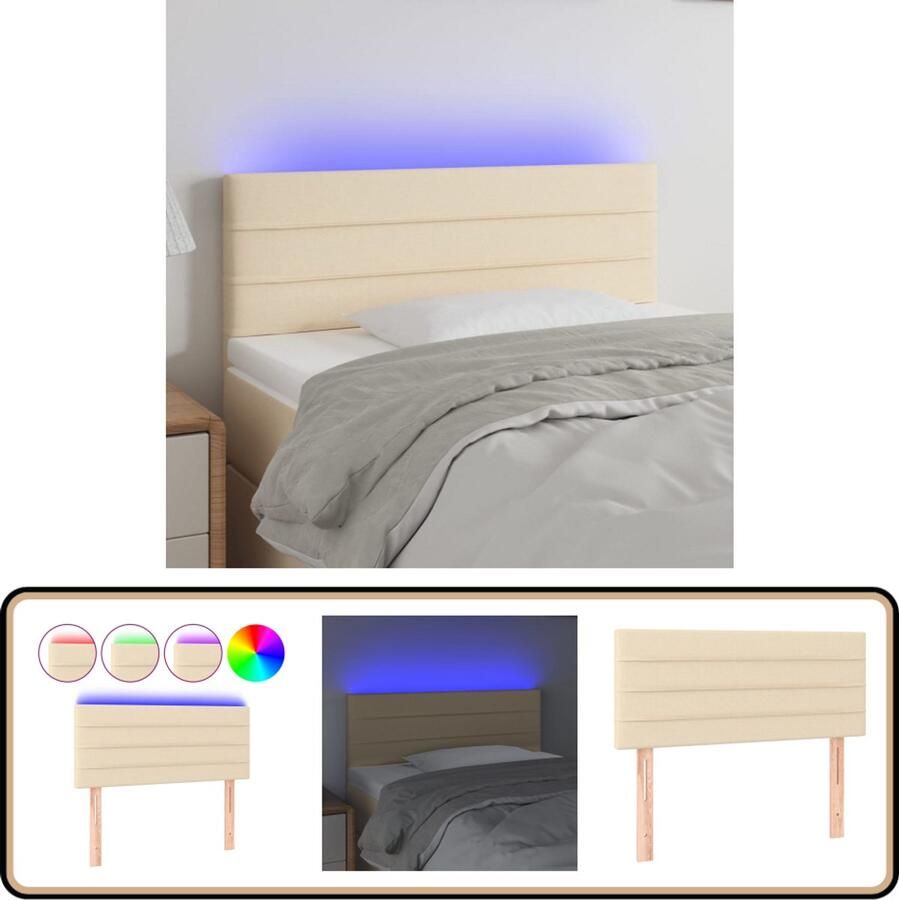 VidaXL Hoofdbord LED 80x5x78 88 cm Stof crème Led Hoofdbord Led Verlichting Hoofdbord Crème Hoofdkussen Bed Accessoires