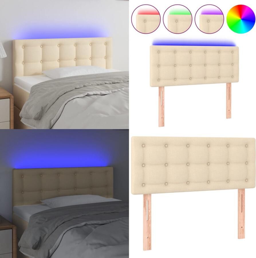 VidaXL Hoofdbord LED 90x5x78 88 cm stof crèmekleurig Hoofdbord Hoofdborden Hoofdeinde Houten Hoofdbord