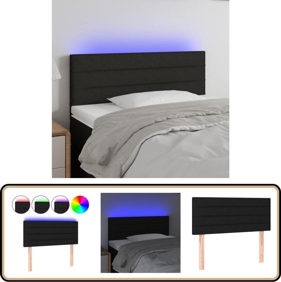VidaXL Hoofdbord LED 80x5x78 88 cm Stof Zwart Hoofdboard Led Verlichting Hoofdkussen Slaapcomfort Beddecoratie Zwarte Kamer Moderne Slaapkamer