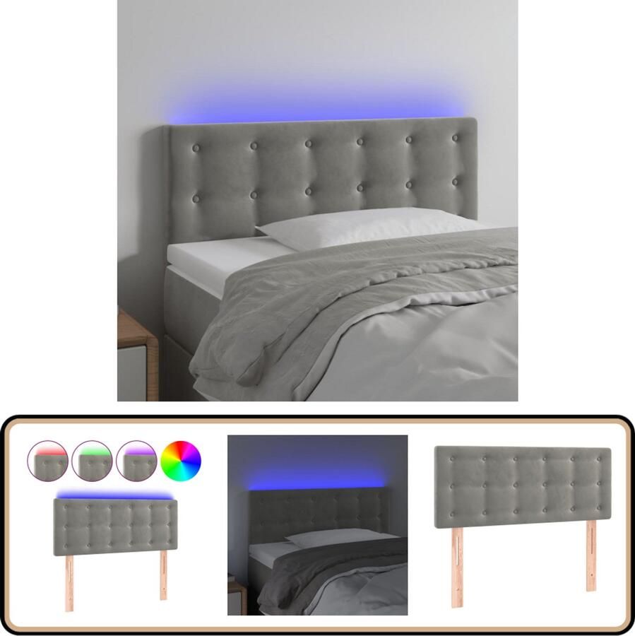 VidaXL Hoofdbord LED 80x78 88cm Lichtgrijs Hoofdboard Led Headboard Fluweel Hoofdboard Grijs Hoofdbord Adjustable Headboard