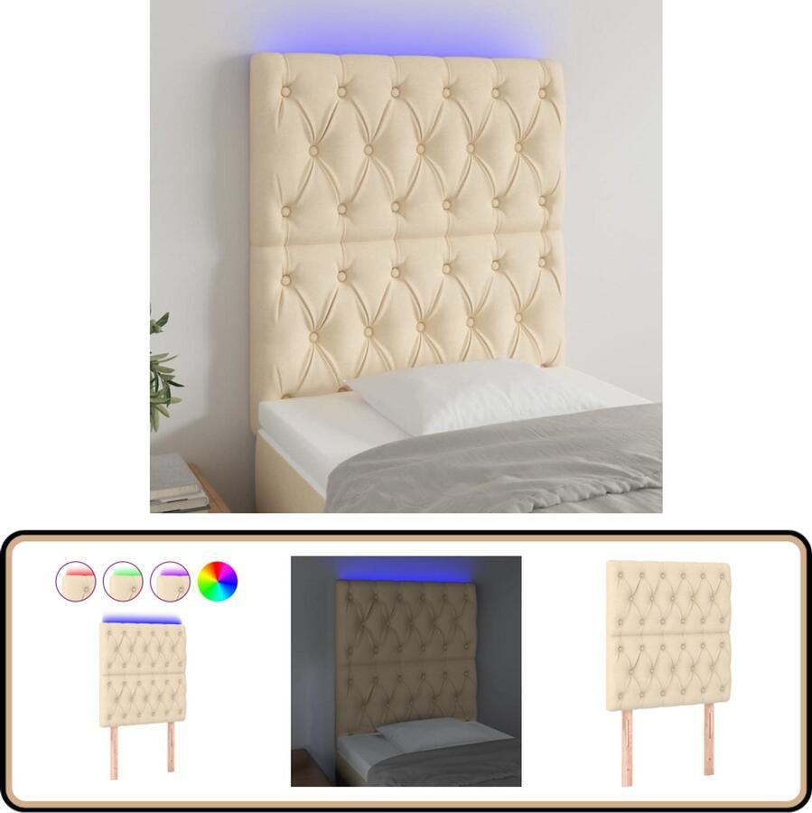 VidaXL Hoofdbord LED 80x7x118 128 cm crèmekleurig Hoofddekens Led Lamp Hoofdborden Slaapkamers Bed Accessoires