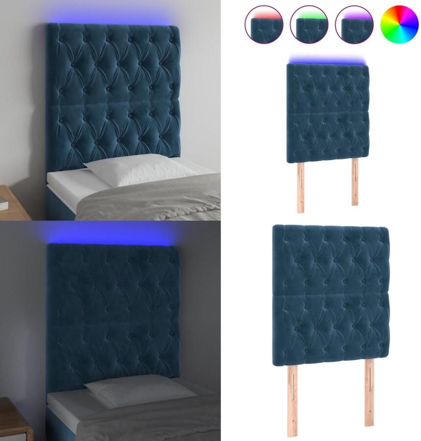 VidaXL Hoofdbord LED 80x7x118 128 cm fluweel donkerblauw Hoofdbord Hoofdborden Hoofdeinde Houten Hoofdbord