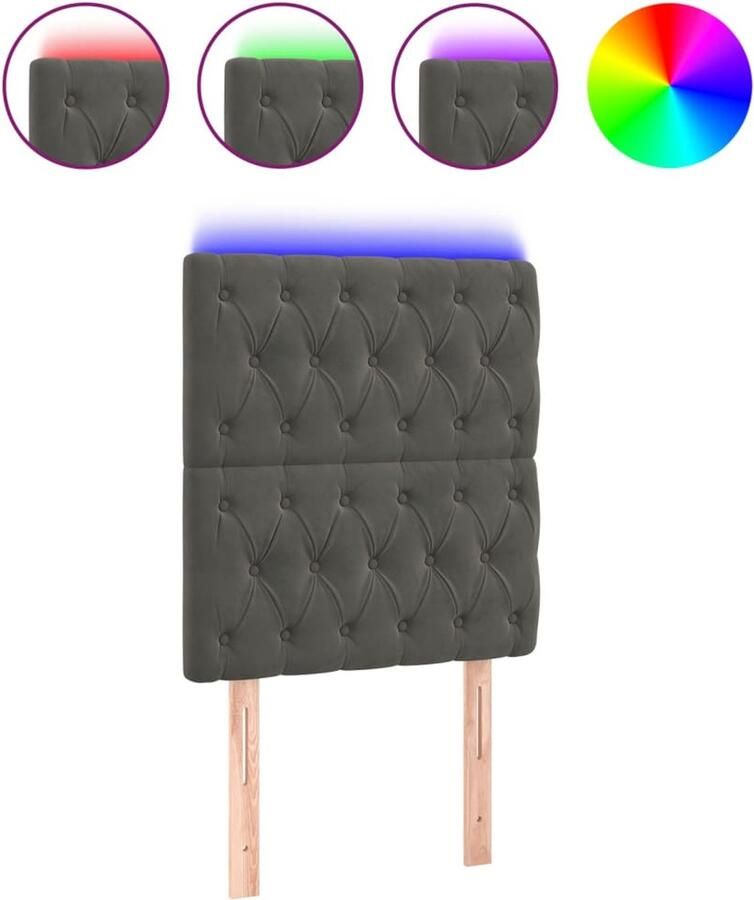 VidaXL Hoofdbord LED 80x7x118 128 cm fluweel donkergrijs - Foto 2