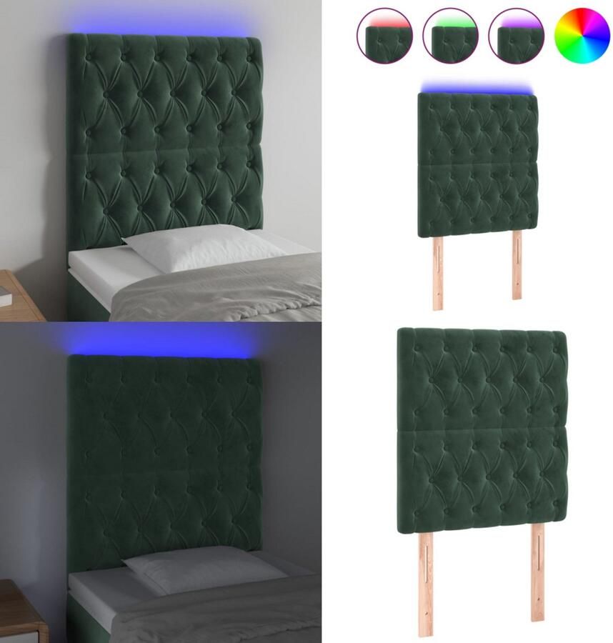 VidaXL Hoofdbord LED 80x7x118 128 cm fluweel donkergroen Hoofdbord Hoofdborden Hoofdeinde Houten Hoofdbord