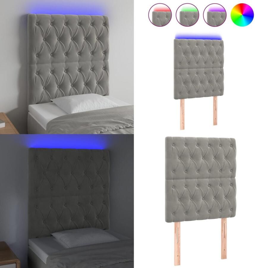 VidaXL Hoofdbord LED 80x7x118 128 cm fluweel lichtgrijs Hoofdbord Hoofdborden Hoofdeinde Houten Hoofdbord