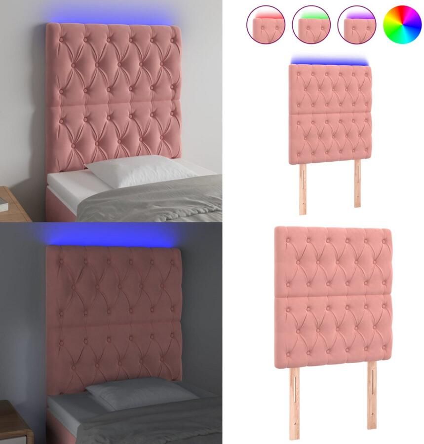 VidaXL Hoofdbord LED 80x7x118 128 cm fluweel roze Hoofdbord Hoofdborden Hoofdeinde Houten Hoofdbord