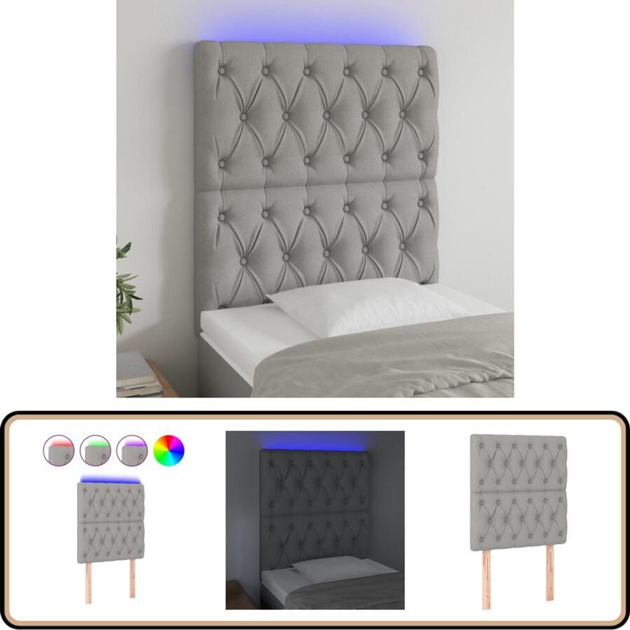 VidaXL Hoofdbord LED 80x7x118 128 cm Lichtgrijs Hoofddekbed Led Headboard Slaapkamers Decoratie Hoofdborden Grijs Comfortabel Hoofdbord