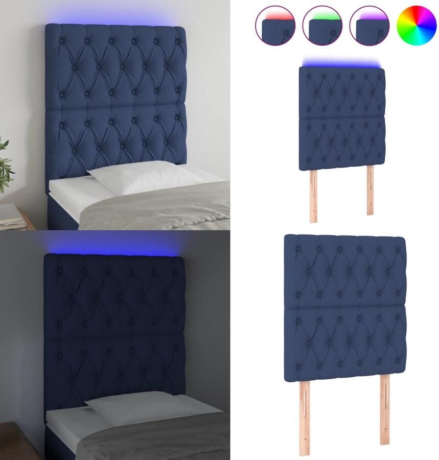 VidaXL Hoofdbord LED 80x7x118 128 cm stof blauw Hoofdbord Hoofdborden Hoofdeinde Houten Hoofdbord