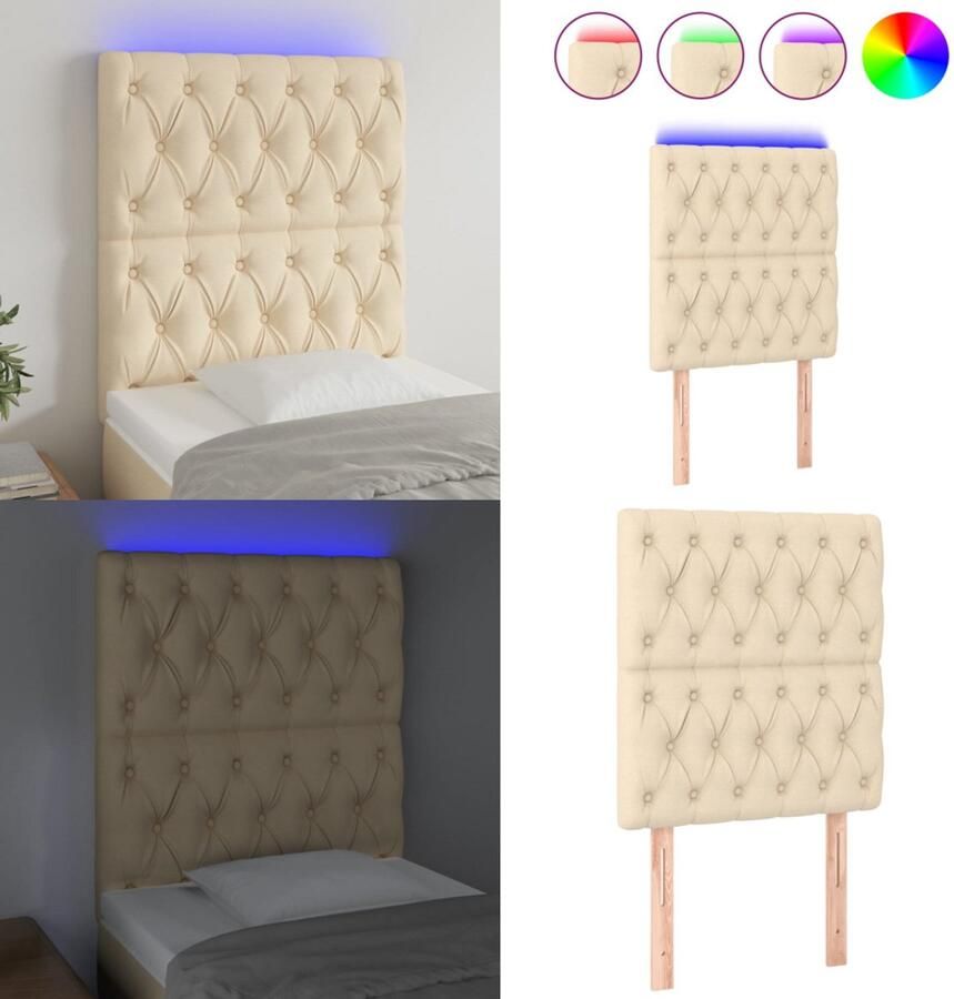 VidaXL Hoofdbord LED 80x7x118 128 cm stof crèmekleurig Hoofdbord Hoofdborden Hoofdeinde Houten Hoofdbord