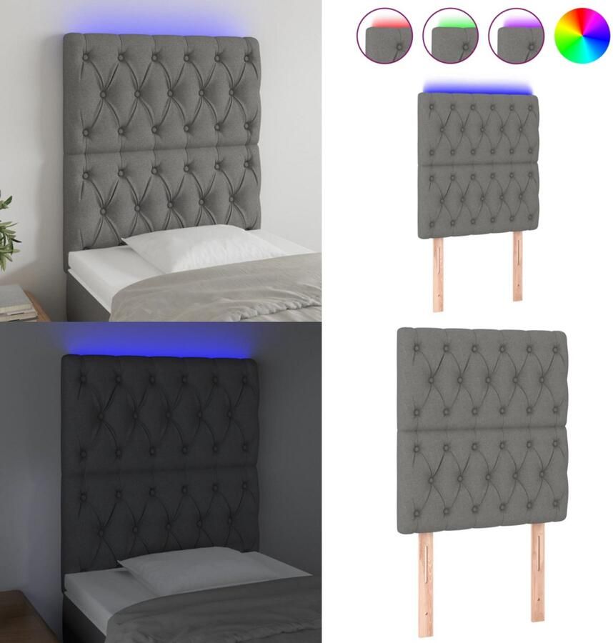 VidaXL Hoofdbord LED 80x7x118 128 cm stof donkergrijs Hoofdbord Hoofdborden Hoofdeinde Houten Hoofdbord