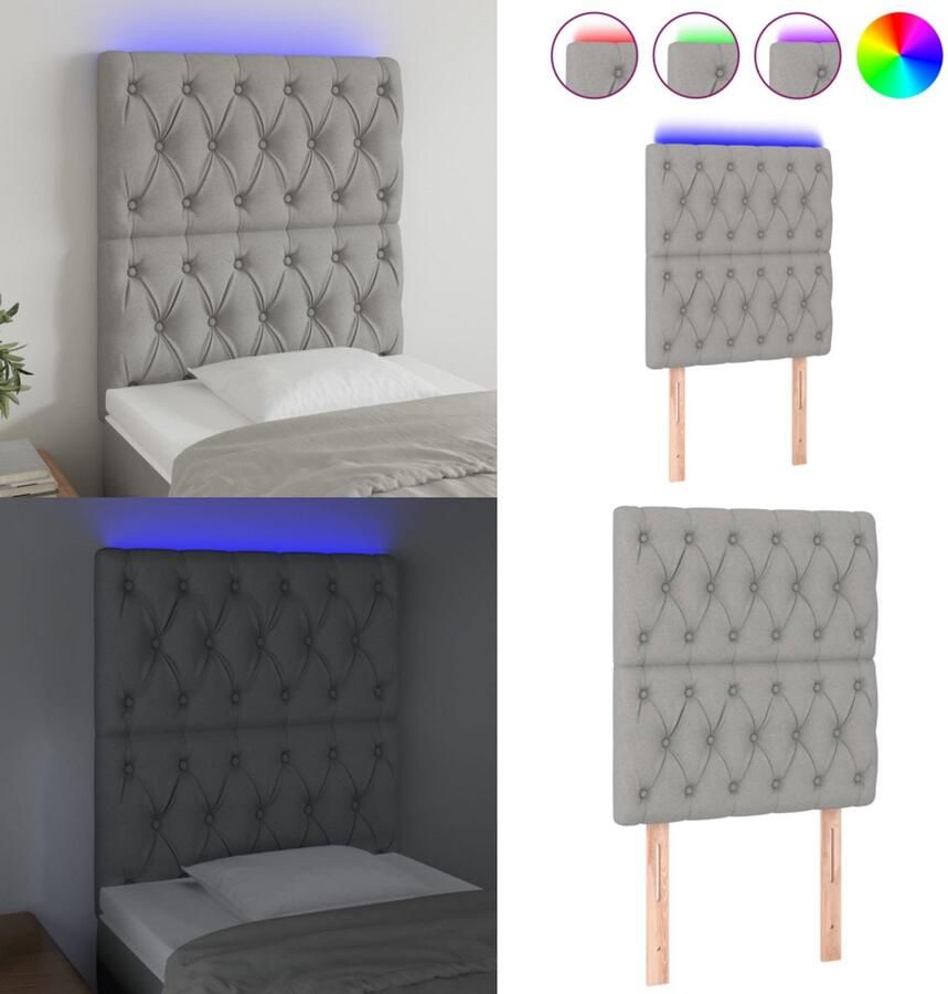 VidaXL Hoofdbord LED 80x7x118 128 cm stof lichtgrijs Hoofdbord Hoofdborden Hoofdeinde Houten Hoofdbord