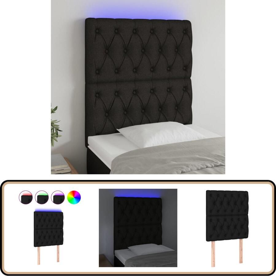 VidaXL Hoofdbord LED 80x7x118 128 cm Stof Zwart Hoofddekens Led Verlichting Hoofdborden Slaapkamers Beddengoed Decoratief Licht Nachtlamp