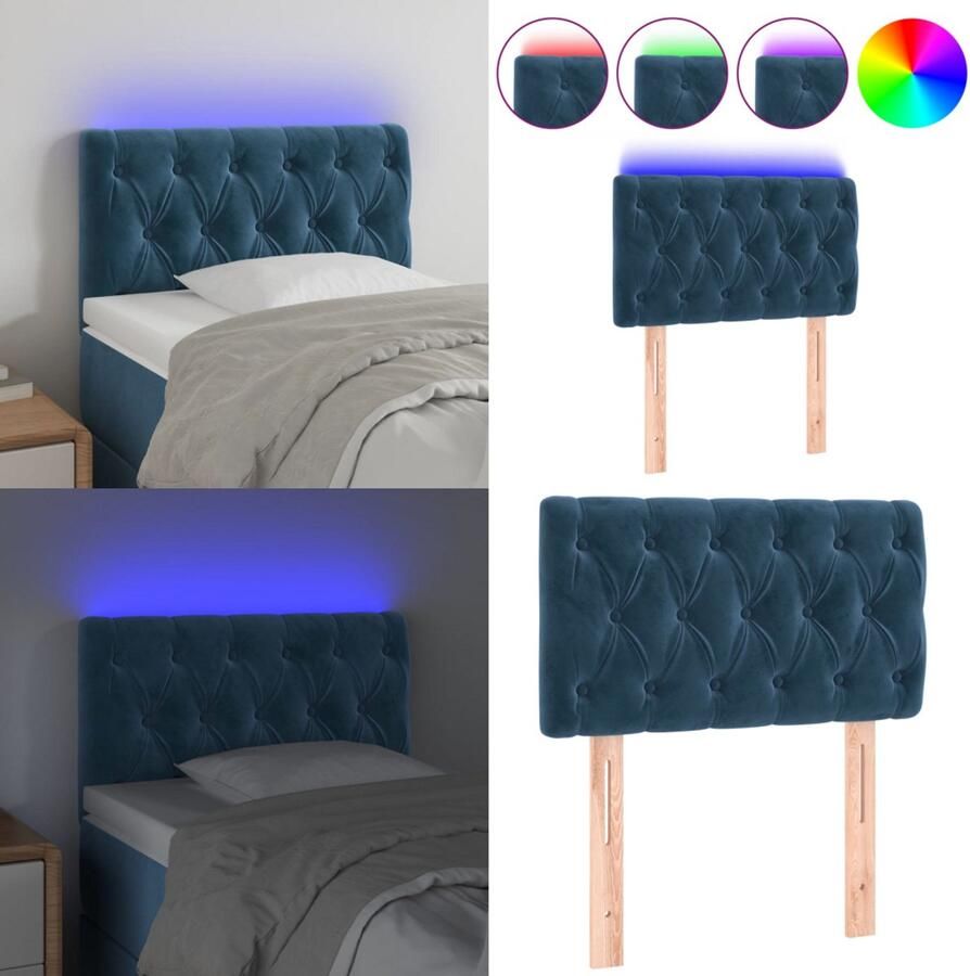 VidaXL Hoofdbord LED 80x7x78 88 cm fluweel donkerblauw Hoofdbord Hoofdborden Hoofdeinde Houten Hoofdbord