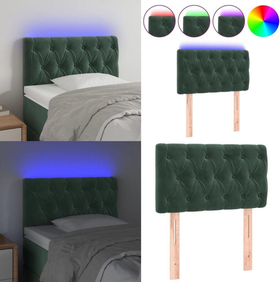 VidaXL Hoofdbord LED 80x7x78 88 cm fluweel donkergroen Hoofdbord Hoofdborden Hoofdeinde Houten Hoofdbord