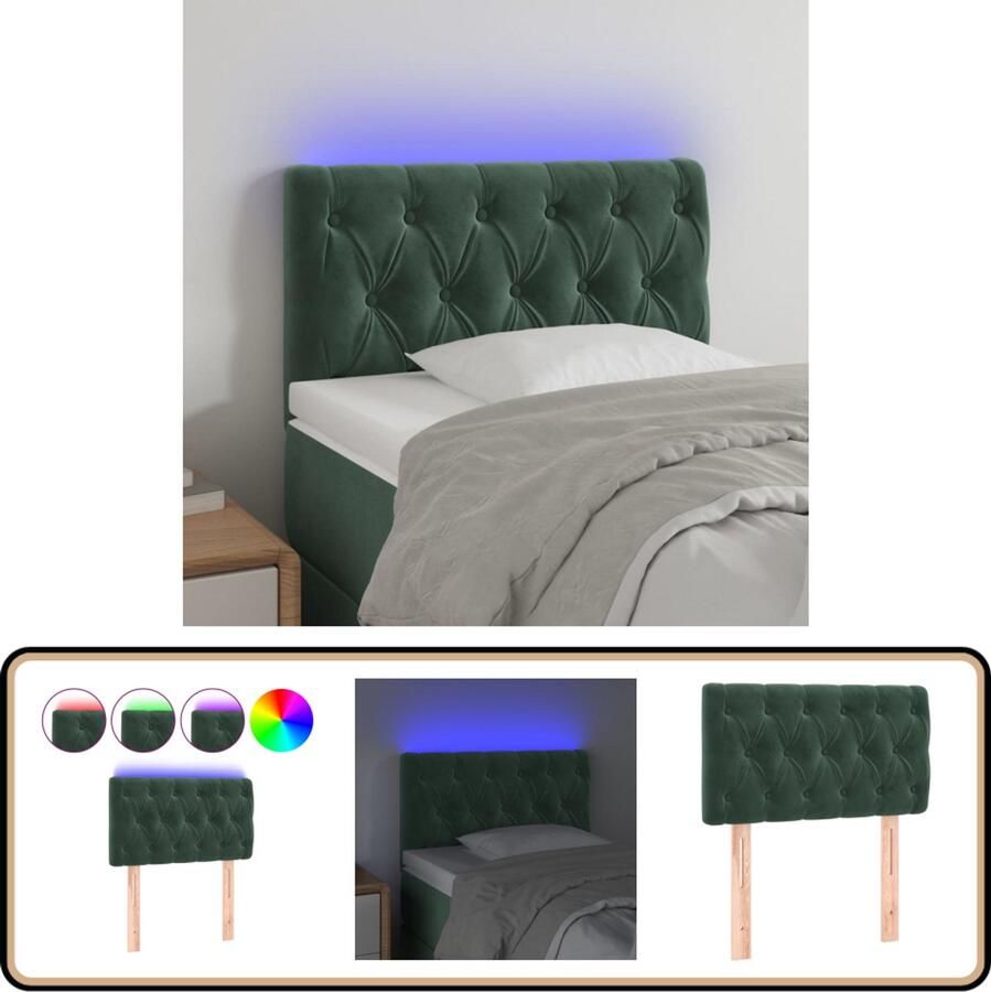 VidaXL Hoofdbord LED 80x7x78 88 cm Fluweel Donkergroen Hoofddekbed Led Headboard Velvet Headboard Donkere Groene Hoofdbekleding Slaap Accessoires Kamer Decoratie
