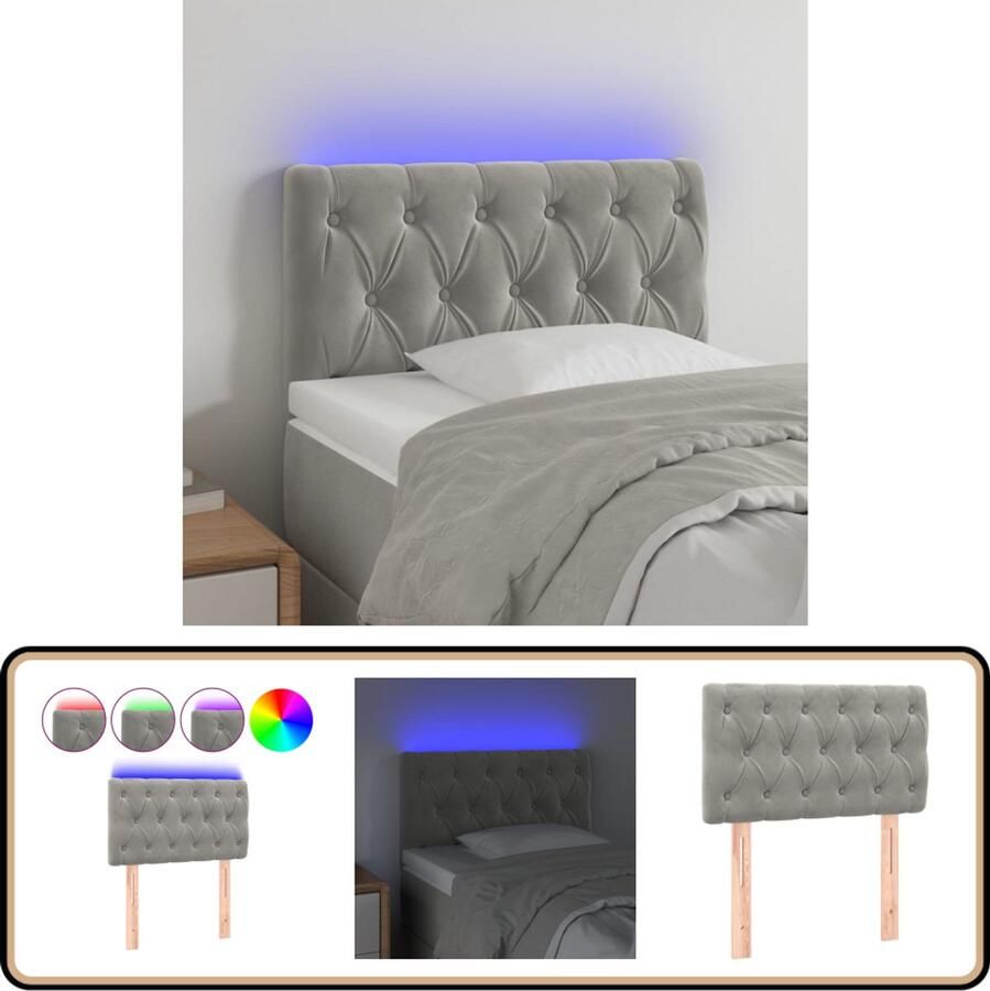 VidaXL Hoofdbord LED 80x7x78 88 cm Fluweel Lichtgrijs Hoofd Bord Led Hoofdbord Hoofdkussen Slaapcomfort Bedroom Decoratie Velvet Headboard Lichtsysteem