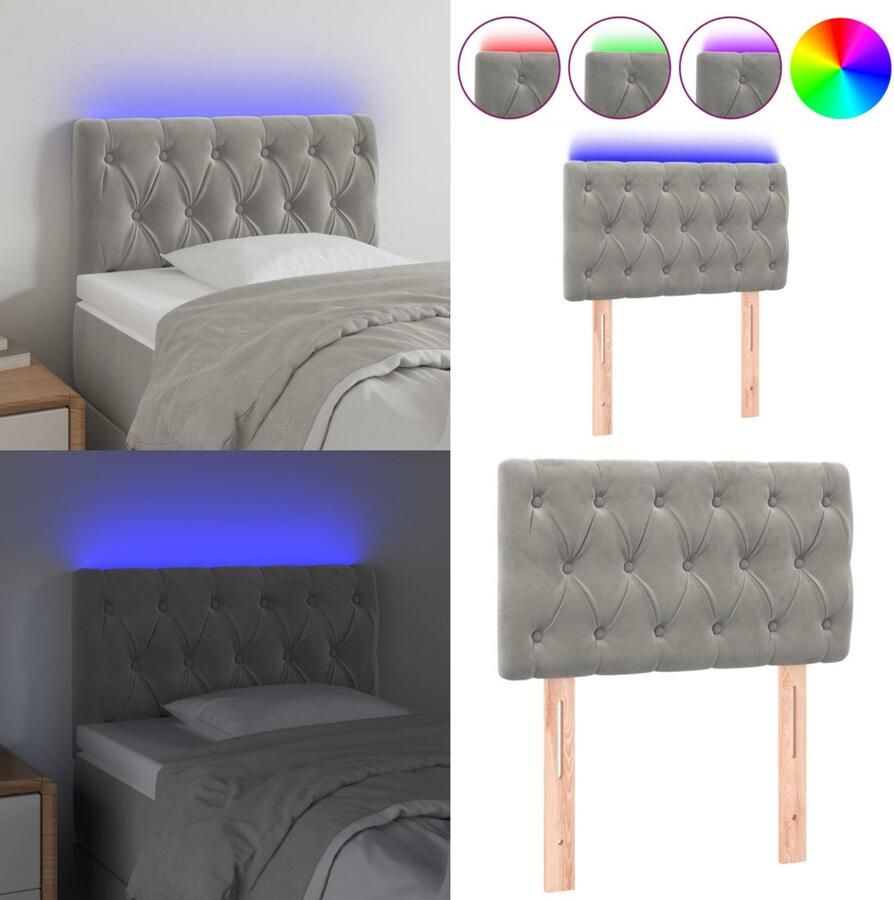 VidaXL Hoofdbord LED 80x7x78 88 cm fluweel lichtgrijs Hoofdbord Hoofdborden Hoofdeinde Houten Hoofdbord