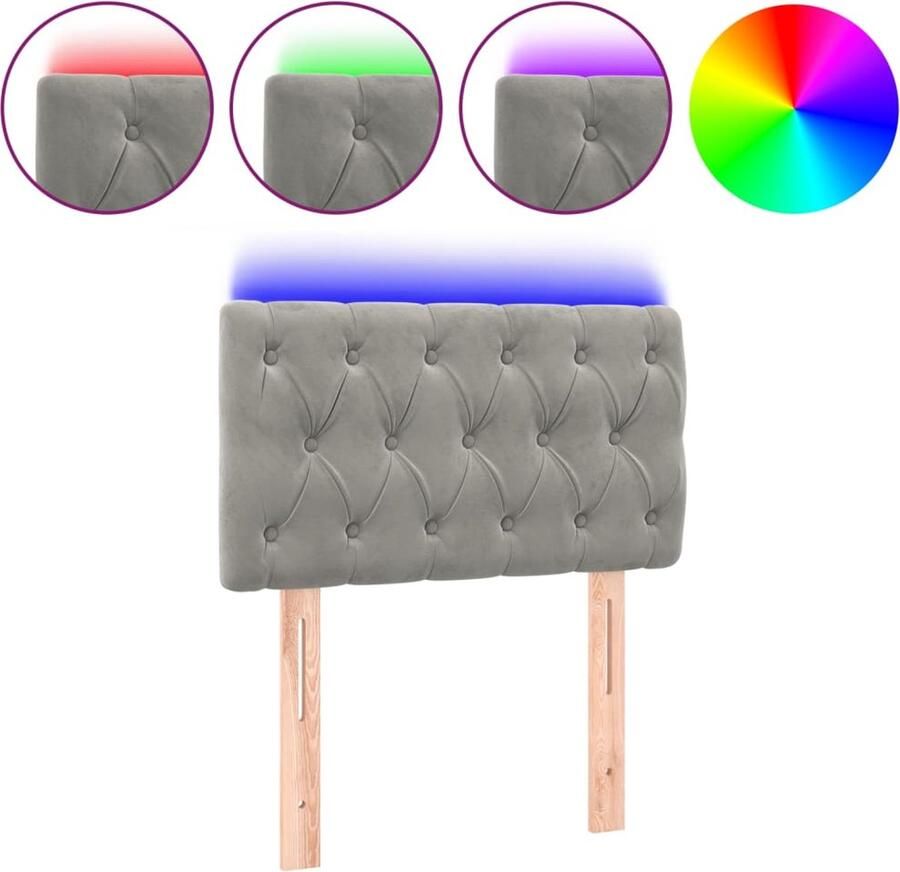 VidaXL Hoofdbord LED 80x7x78 88 cm fluweel lichtgrijs - Foto 2